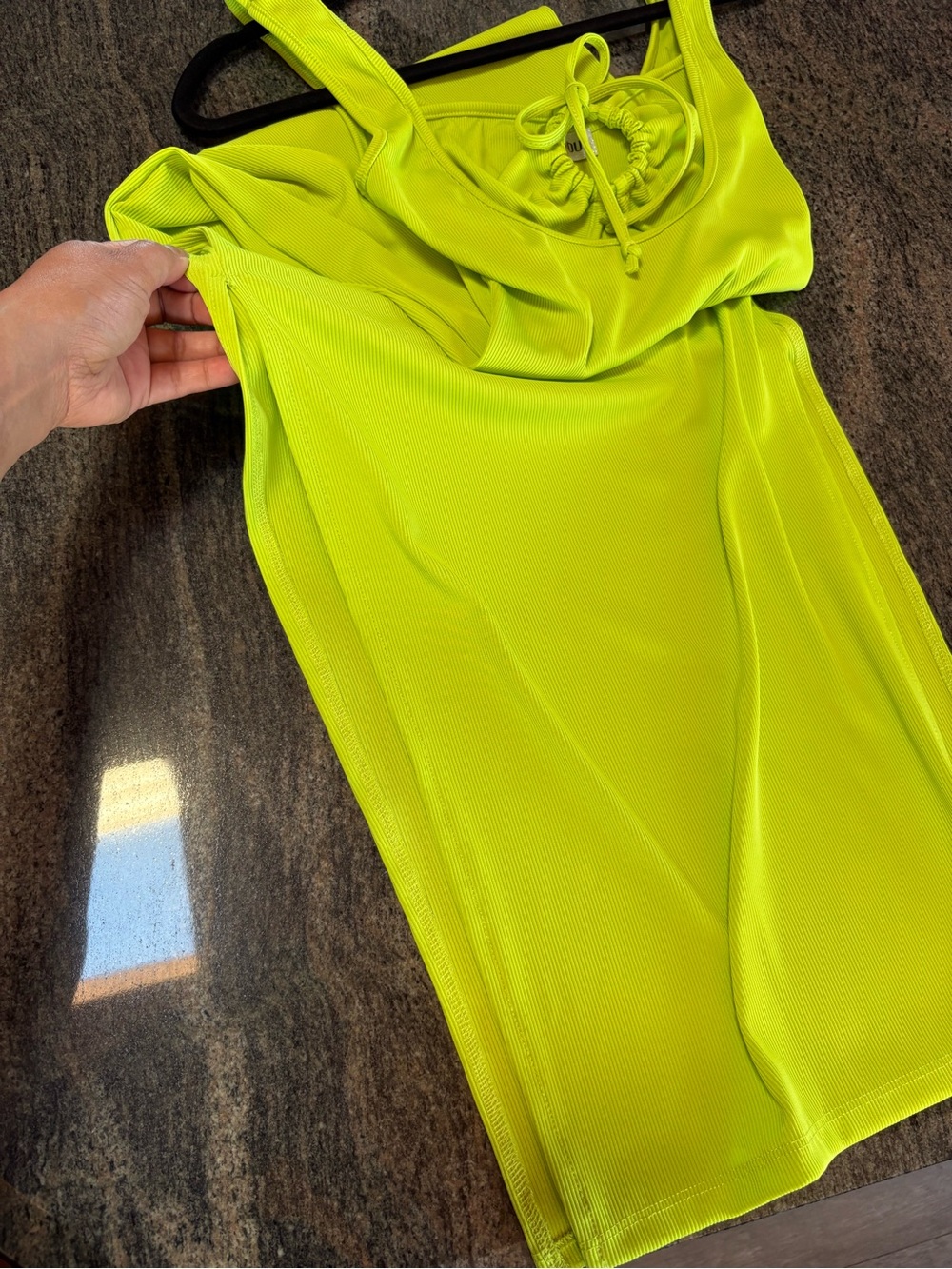 Almost Famous Neon Lime Ribbed Tank with Front Drawstring - Picture 7 of 8